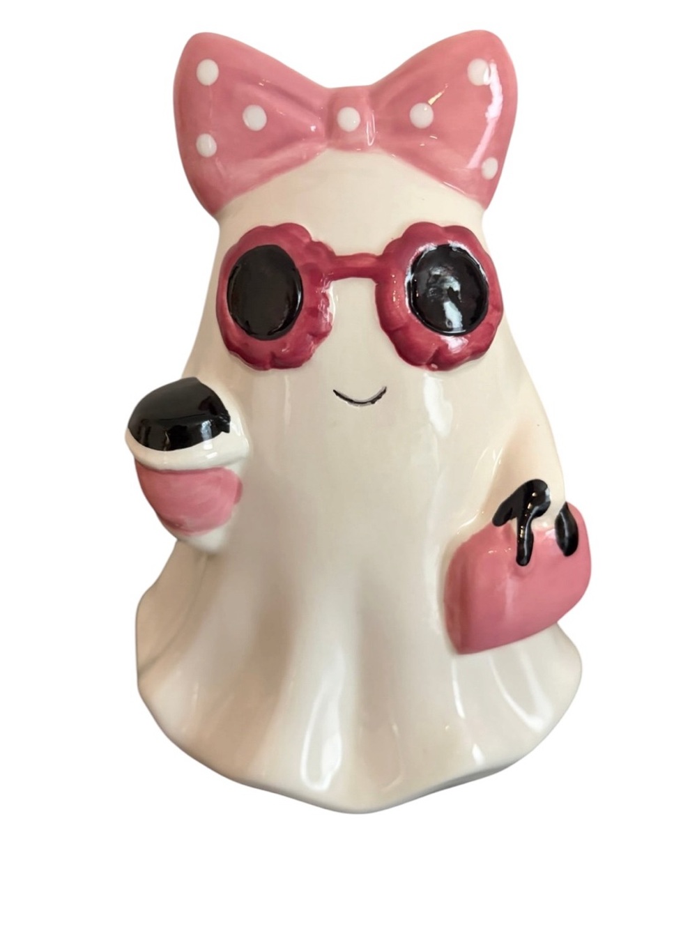 Aldi The Halloween Collection Ceramic Ghost w/ matching Glasses, Cup & Purse Bow
